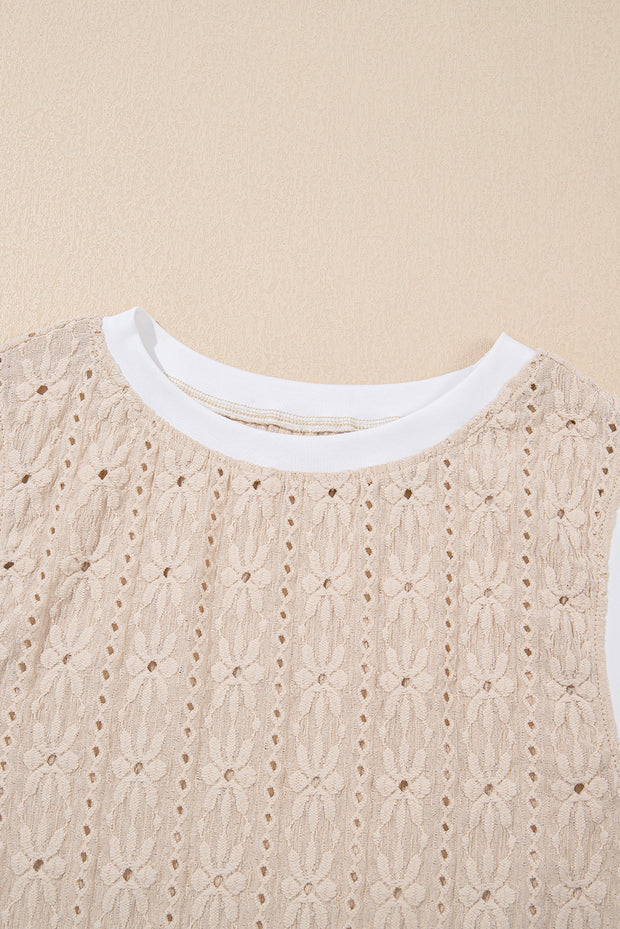 Camiseta sin mangas con cuello redondo y textura floral en color avena