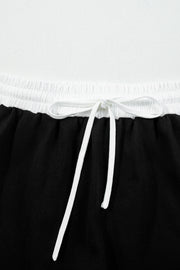 Black Varsity Stripe Detail Drop Shoulder Pullover Mini Skirt Set