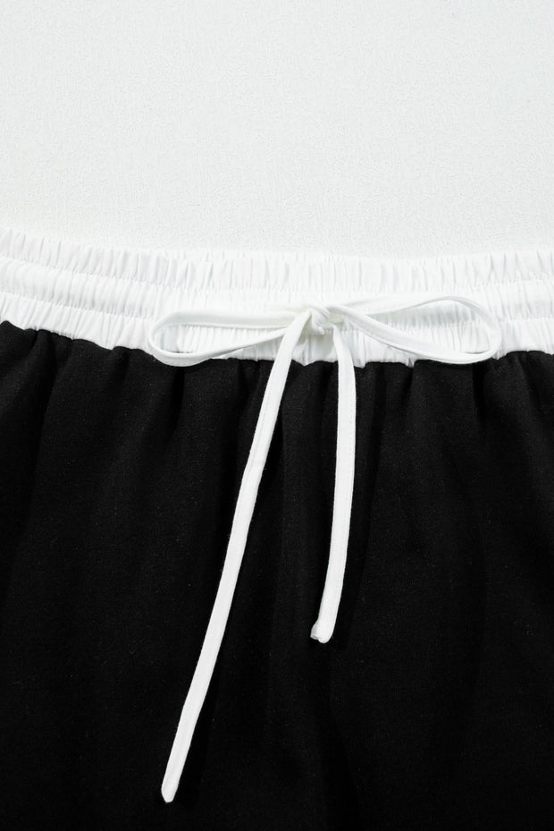 Black Varsity Stripe Detail Drop Shoulder Pullover Mini Skirt Set