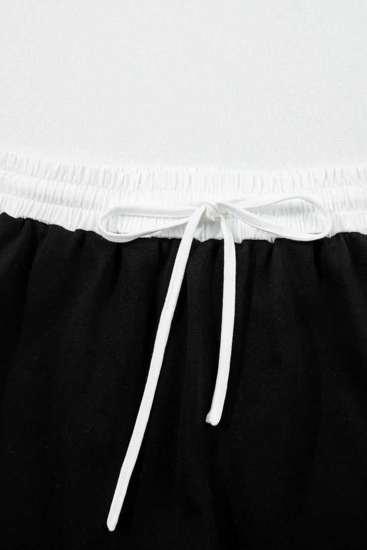 Black Varsity Stripe Detail Drop Shoulder Pullover Mini Skirt Set