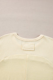 Beige Thermal Knit Patchwork Exposed Seam Long Sleeve Top