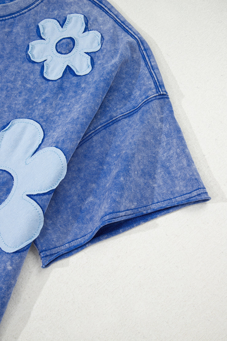 Lilac Floral Patch Exposed Seam Raw Edge Pants Set