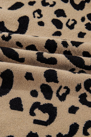 Brown Leopard Knitted Lacy Trim Cuffed Plus Size Sweater