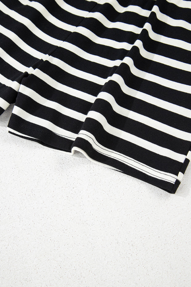 Black White Striped Short Sleeve Top and Shorts Set