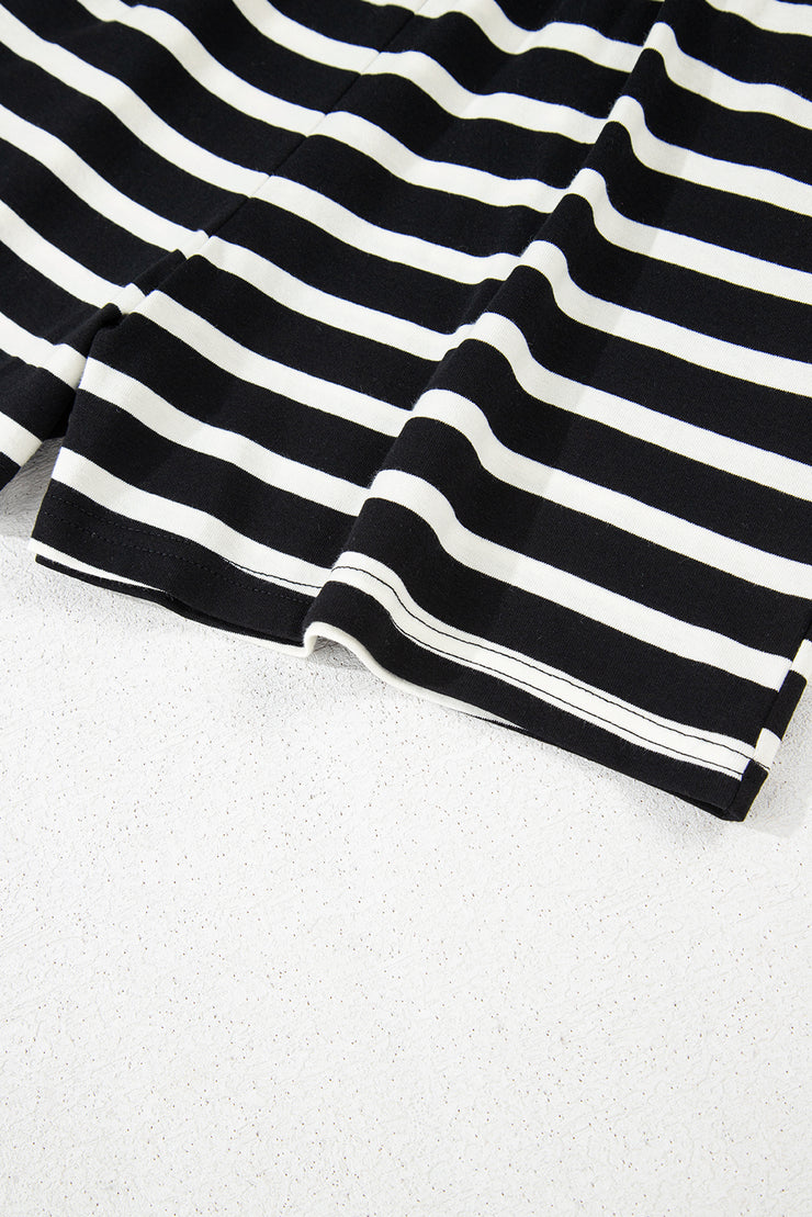 Black White Striped Short Sleeve Top and Shorts Set