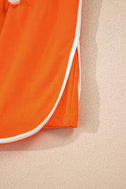 Orange Varsity Stripe Detail Drop Shoulder Pullover Mini Skirt Set