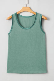 Mist Green Metallic Sheen Edge Scoop Neck Tank Top