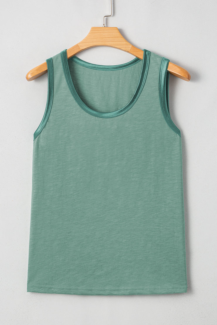 Mist Green Metallic Sheen Edge Scoop Neck Tank Top