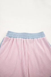 Light Pink Colorblock Corded Short Sleeve Boxy Top and Shorts Set