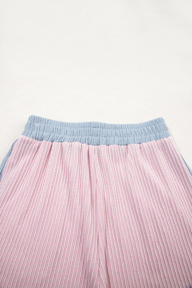 Light Pink Colorblock Corded Short Sleeve Boxy Top and Shorts Set