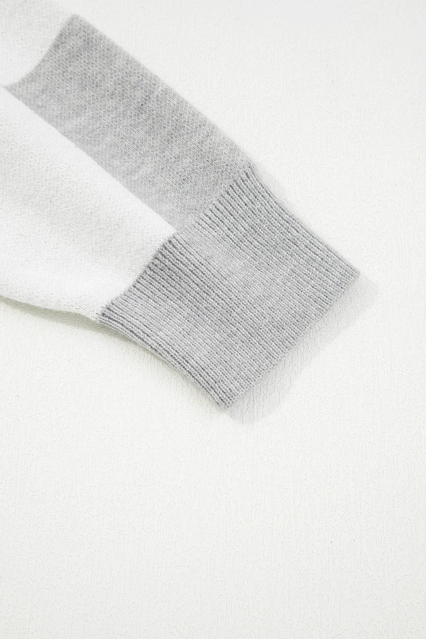 Gray Plus Size Checkered Pattern Button Polo Collar Split Sweater