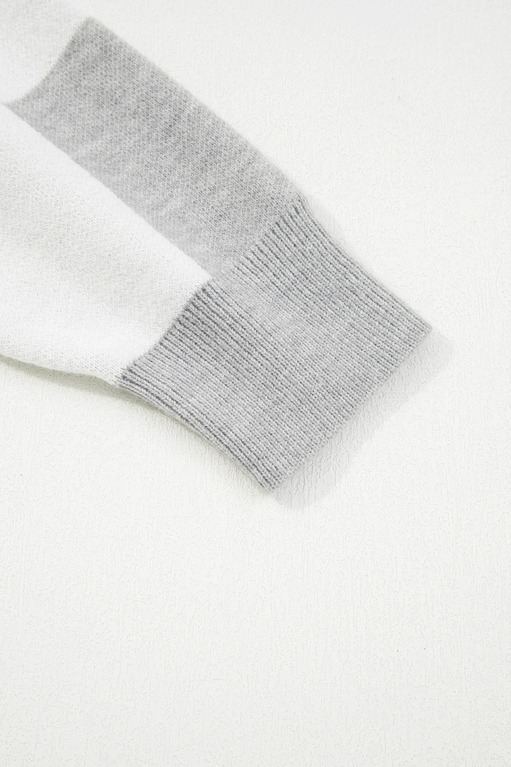 Gray Plus Size Checkered Pattern Button Polo Collar Split Sweater