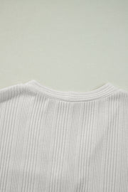 White Solid Color Ribbed Button up Tunic Cardigan