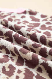 Brown Leopard Pattern Contrast Ribbed Trim Sweater Vest