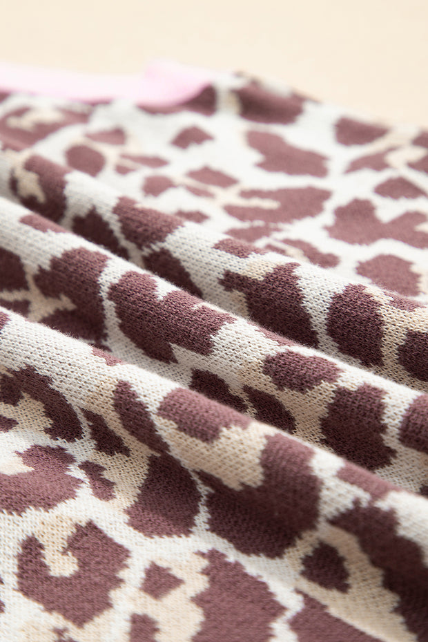 Brown Leopard Pattern Contrast Ribbed Trim Sweater Vest