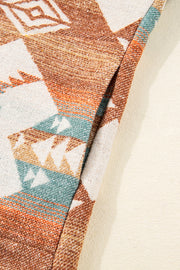 Khaki Quarter Zip Elastic Cuffs Aztec Sweatshirt