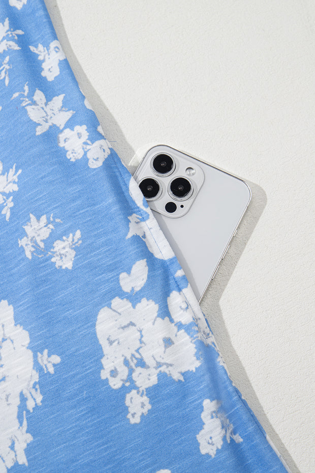 Myosotis Floral Print Half Button Wide Leg Relaxed Sleeveless Jumpsuit