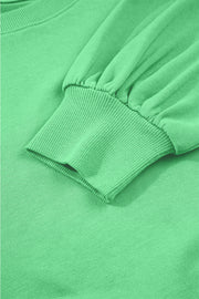 Bright Green Drop Shoulder Puff Sleeve Crop Pullover Drawstring Wide Leg Pants Set