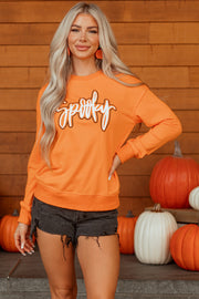 Grapefruit Orange Spooky Graphic Halloween Crew Neck Holiday Sweatshirt