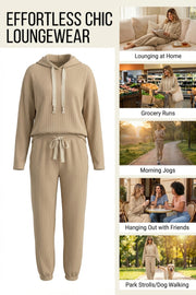 Jet Stream Lace Drawstring Pullover Hoodie and High Waist Pants Corduroy Suit