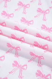 Pink Bow Print Long Sleeve Shirt and Pants Soft Pajama Set