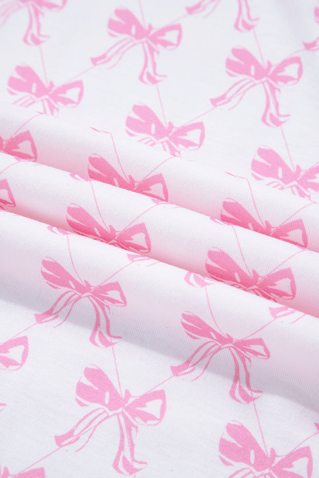 Pink Bow Print Long Sleeve Shirt and Pants Soft Pajama Set