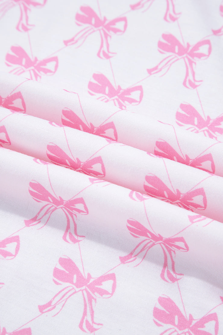 Pink Bow Print Long Sleeve Shirt and Pants Soft Pajama Set