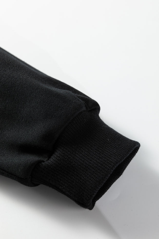 Black Leopard Print Patchwork Varsity Raglan Sleeve Sweatshirt Dress