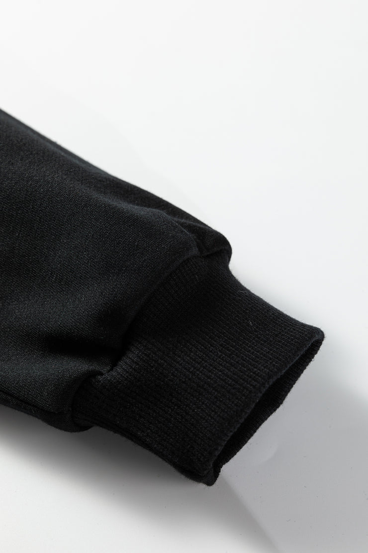 Black Leopard Print Patchwork Varsity Raglan Sleeve Sweatshirt Dress