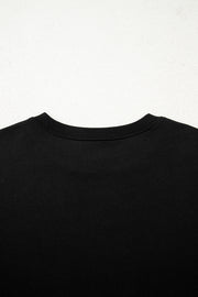 Black Varsity Striped Sleeve Drop Shoulder Sweatshirt and Short Set