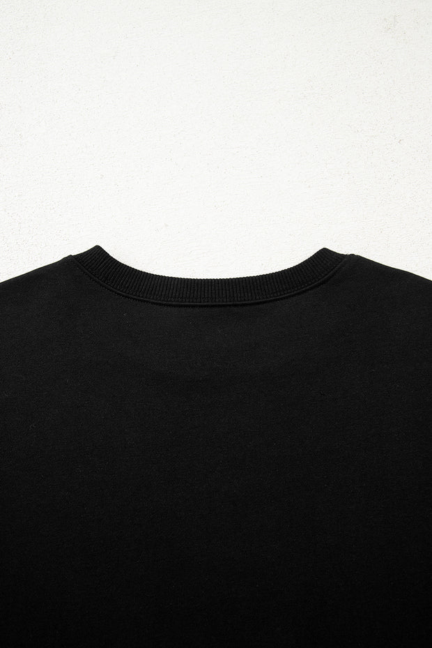 Black Varsity Striped Sleeve Drop Shoulder Sweatshirt and Short Set