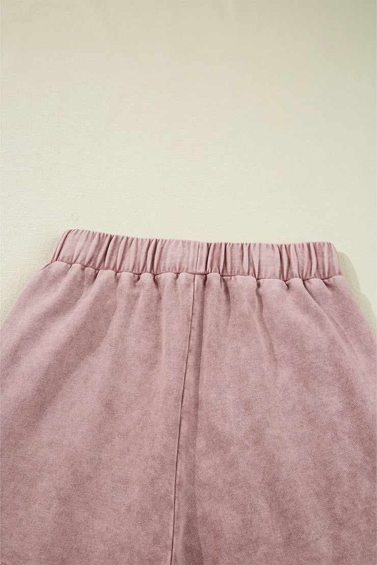 Straw Yellow Mineral Wash Tiered Wide Leg Patchwork Drawstring Pants