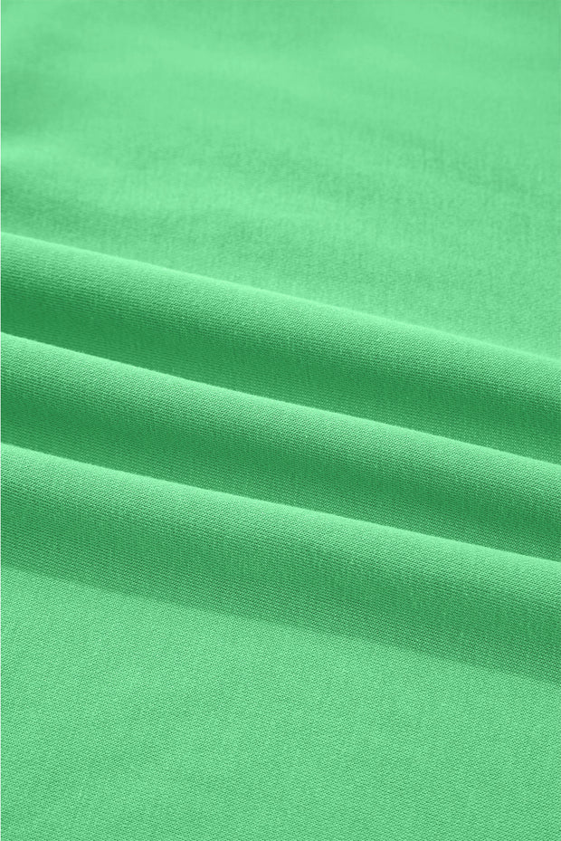 Bright Green Drop Shoulder Puff Sleeve Crop Pullover Drawstring Wide Leg Pants Set