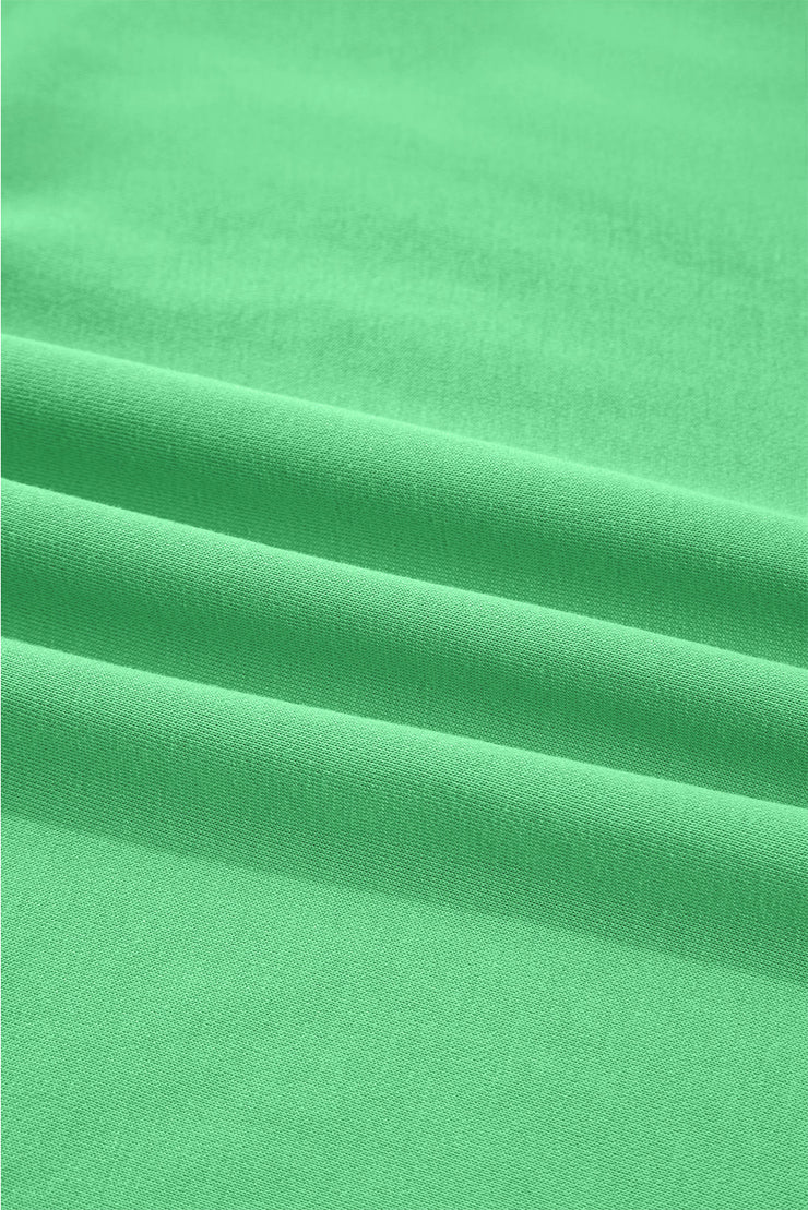 Bright Green Drop Shoulder Puff Sleeve Crop Pullover Drawstring Wide Leg Pants Set