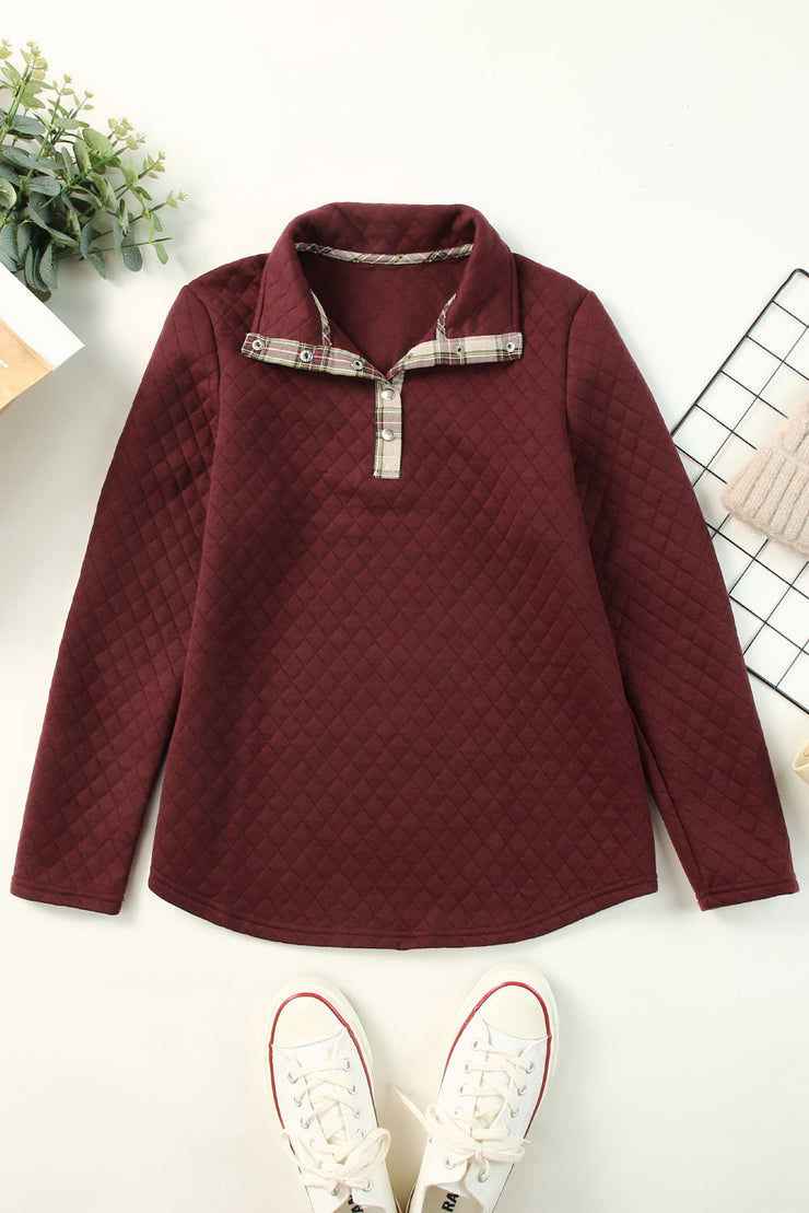 Sudadera con ribete de cuadros y textura geométrica en rojo intenso