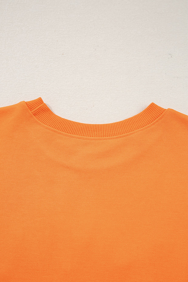 Grapefruit Orange Spooky Graphic Halloween Crew Neck Holiday Sweatshirt