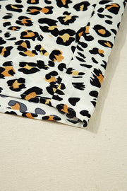 Khaki Leopard Print Contrast Striped V Neck Blouse