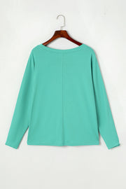 Green Solid Color Patchwork Long Sleeve Top