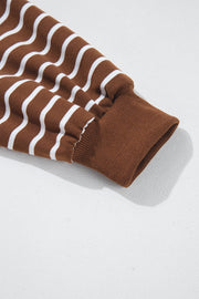 Coffee Striped Long Sleeve Round Neck Loose Top