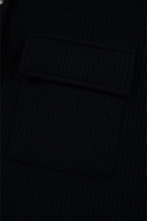 Black Solid Color Corduroy Buttoned Long Sleeve Shacket