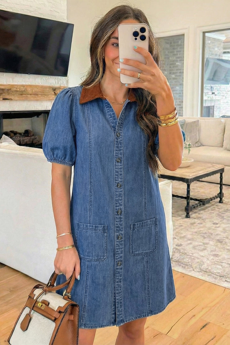 color block denim dress Zig Zag Color Block Me Dress