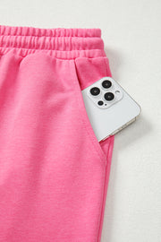 Bright Pink Plus Size Henley Drop Shoulder Pullover and Jogger Pants Two Piece Set