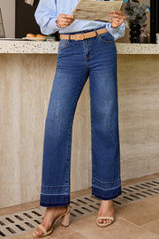 Navy Blue Raw Hem Unique Cuffs Straight High Rise Loose Jeans