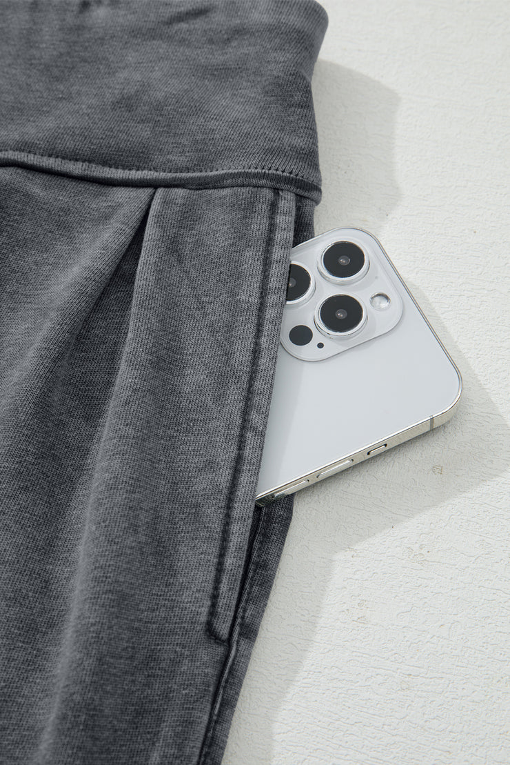 Medium Grey Mineral Wash Jogger Style High Waist Casual Pants