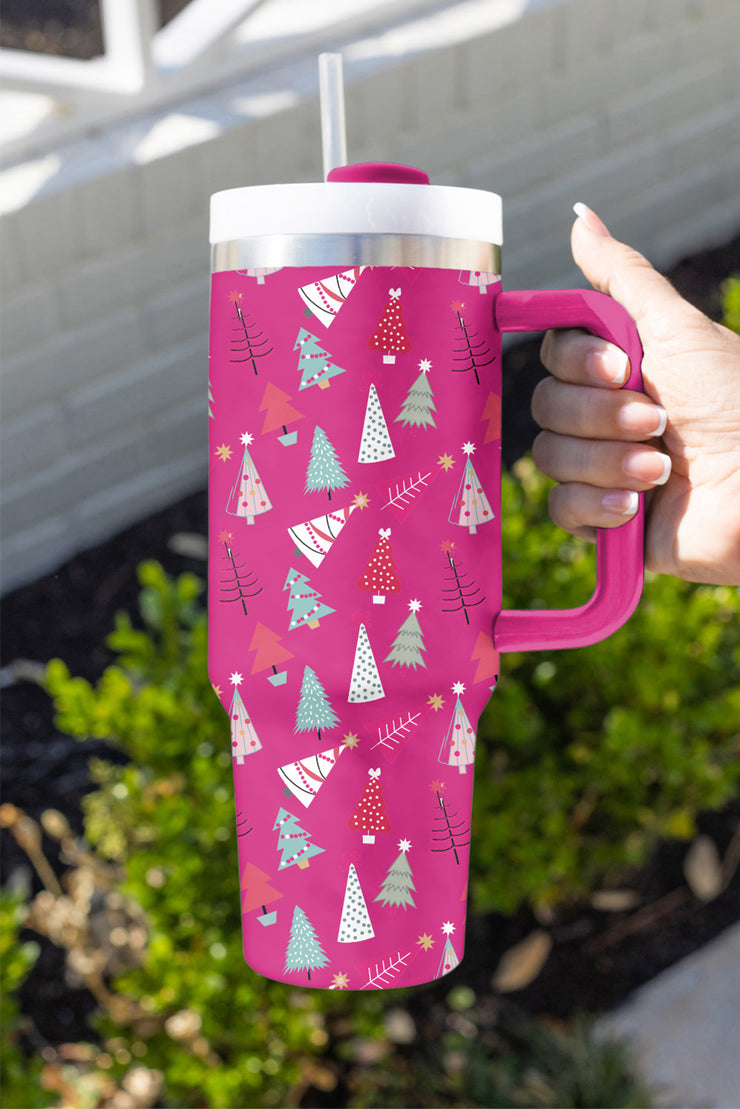 Rose Red Cartoon Christmas Tree Printed Cup 40oz