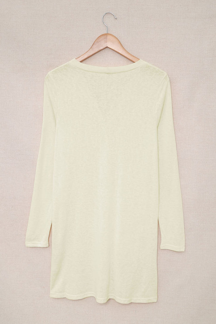 Beige Solid Color Open-Front Buttons Cardigan