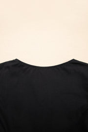 Black Contrast Ricrac Trim Ruffled V Neck Peplum Top