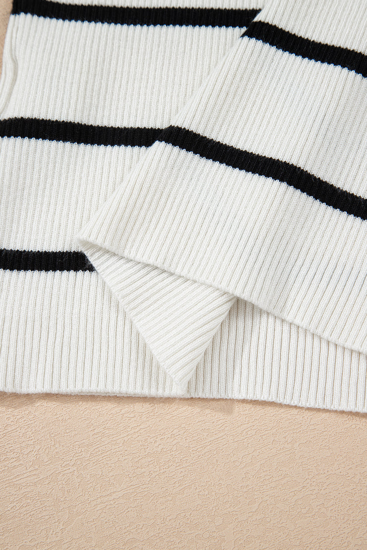 Black Striped Scalloped Edge U Neck Sleeveless Sweater Vest