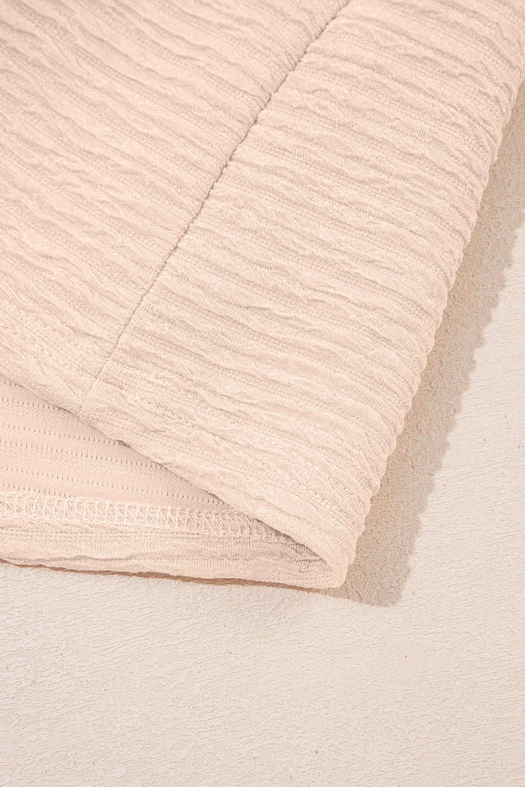 Apricot Textured V Neck T Shirt and Shorts Set