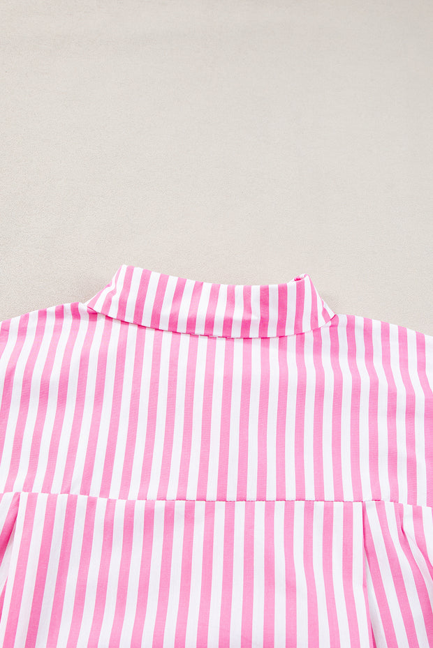 Pink Stripe Dolman Sleeve Oversize Shirt